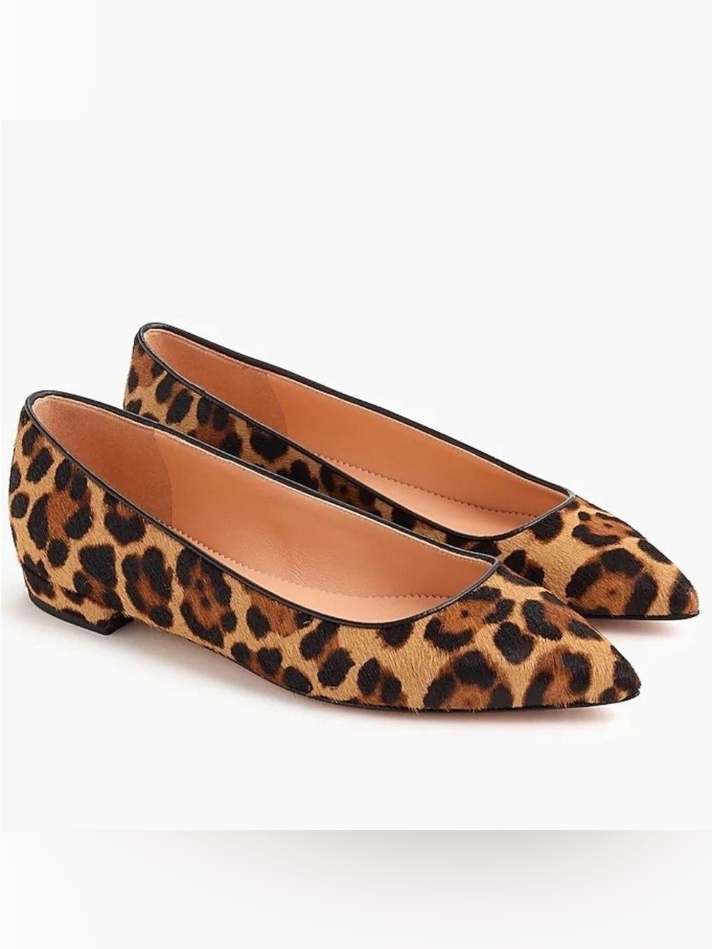 J. Crew Leather Pointed-toe Flats In Leopard Calf Hair  Sz 11